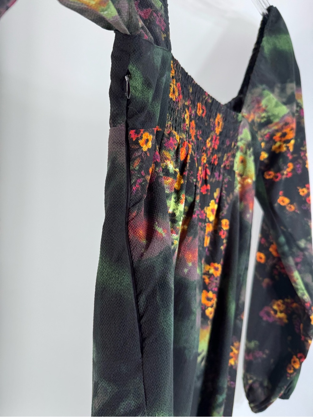 ⚙️ 3For$30 ⚙️ Floral Long-Sleeve Square Neck Mini Dress - Black/Green - Picture 3 of 6